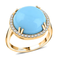 Doorbuster Certified & Appraised Luxoro 10K Yellow Gold AAA Sleeping Beauty Turquoise, Diamond (G-H, I2) (0.28 cts) Ring (Size 10.0) (4.30 g) 8.65 ctw