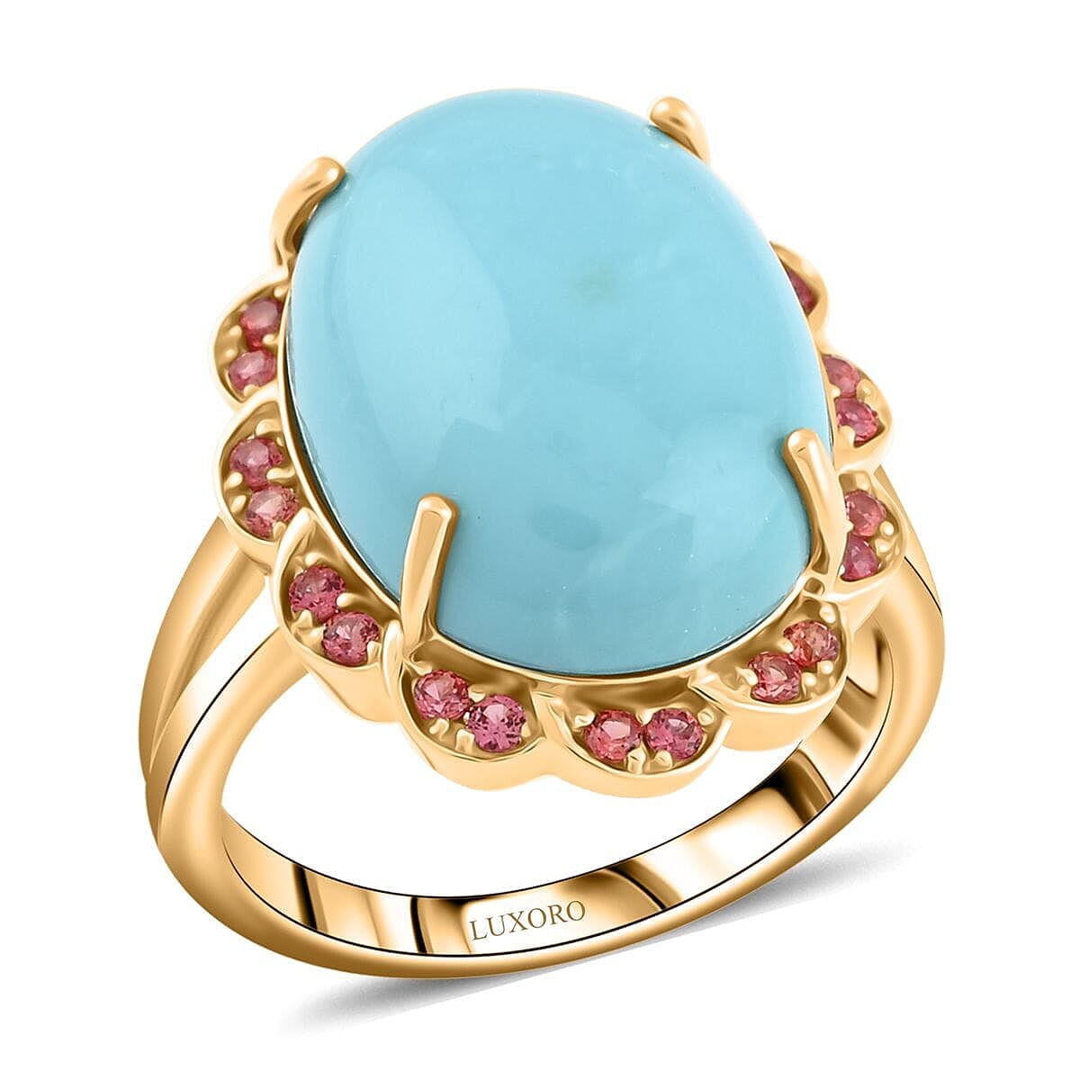 Doorbuster Certified & Appraised Luxoro 10K Yellow Gold AAA Sleeping Beauty Turquoise, Diamond (G-H, I2) (0.48 cts) Ring (Size 10.0) (6.15 g) 9.75 ctw