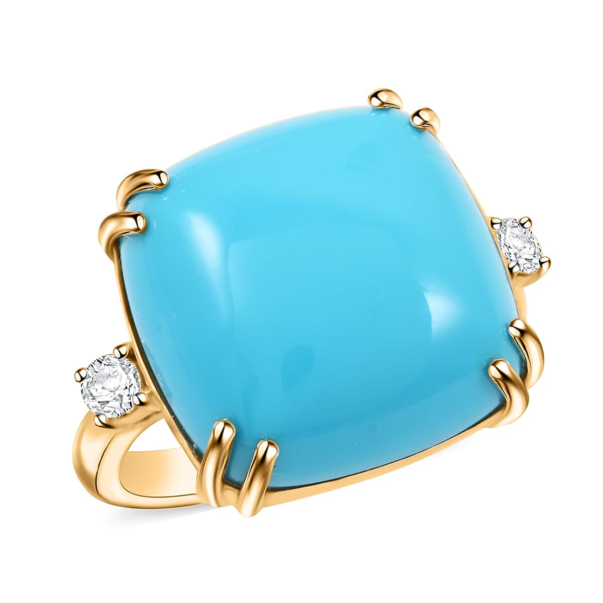 Doorbuster Certified & Appraised Luxoro AAA Sleeping Beauty Turquoise and G-H I2 Diamond 10.65 ctw Ring in 10K Yellow Gold (Size 10.0) 4.60 Grams