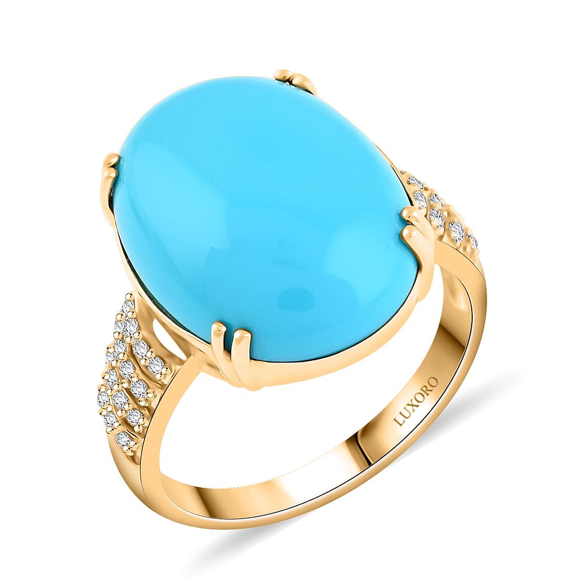 Doorbuster Certified & Appraised Luxoro 10K Yellow Gold AAA Sleeping Beauty Turquoise, Diamond (G-H, I2) (0.18 cts) Ring (Size 10.0) (4.50 g) 12.85 ctw
