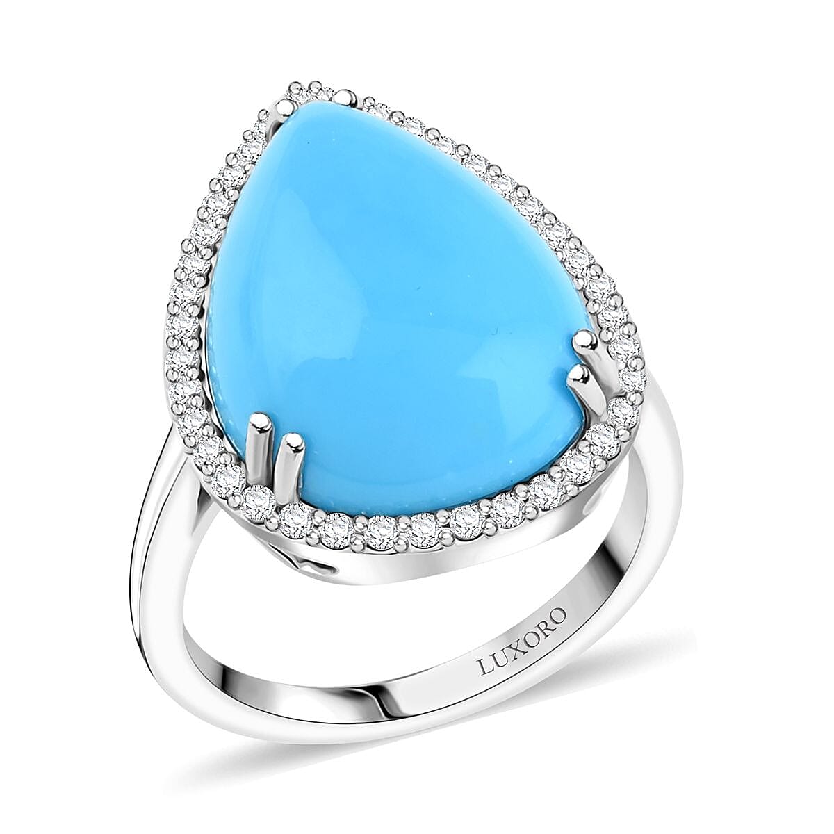 Doorbuster Certified & Appraised Luxoro 10K White Gold AAA Sleeping Beauty Turquoise, Diamond (G-H, I2) (0.30 cts) Ring (Size 10.0) (4.40 g) 8.35 ctw