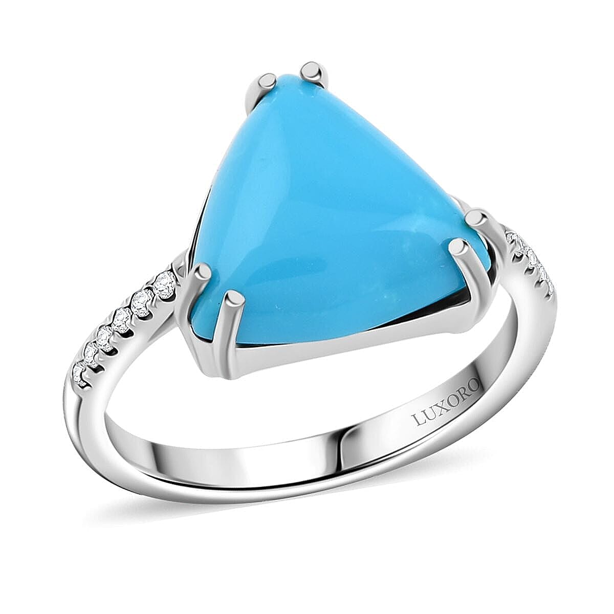 Doorbuster Certified & Appraised Luxoro 10K White Gold AAA Sleeping Beauty Turquoise, Diamond (G-H, I2) Ring (Size 10.0) 4.00 ctw