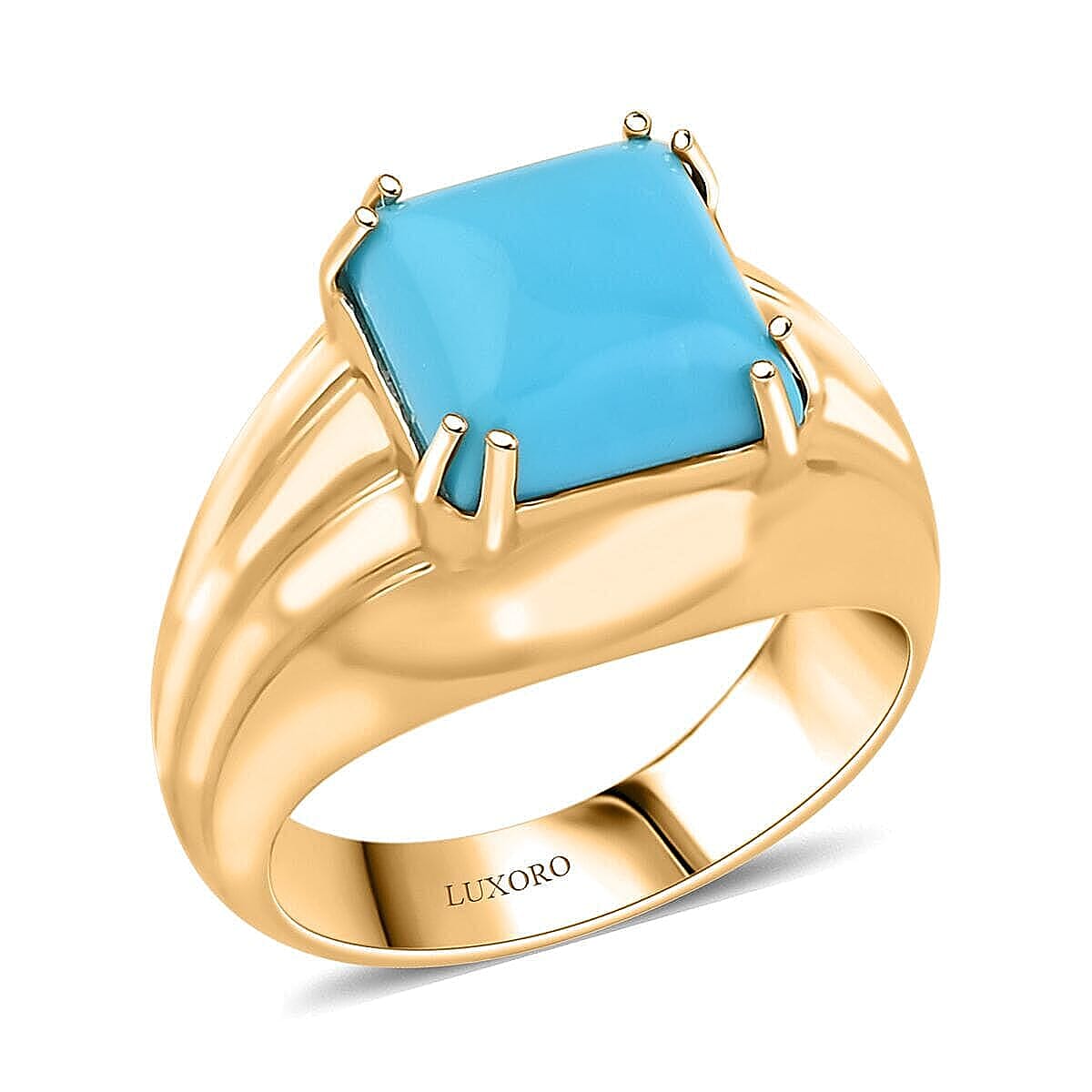 Certified & Appraised Luxoro 10K Yellow Gold AAA Sleeping Beauty Turquoise Solitaire Ring (Size 10.0) (8.10 g) 4.10 ctw