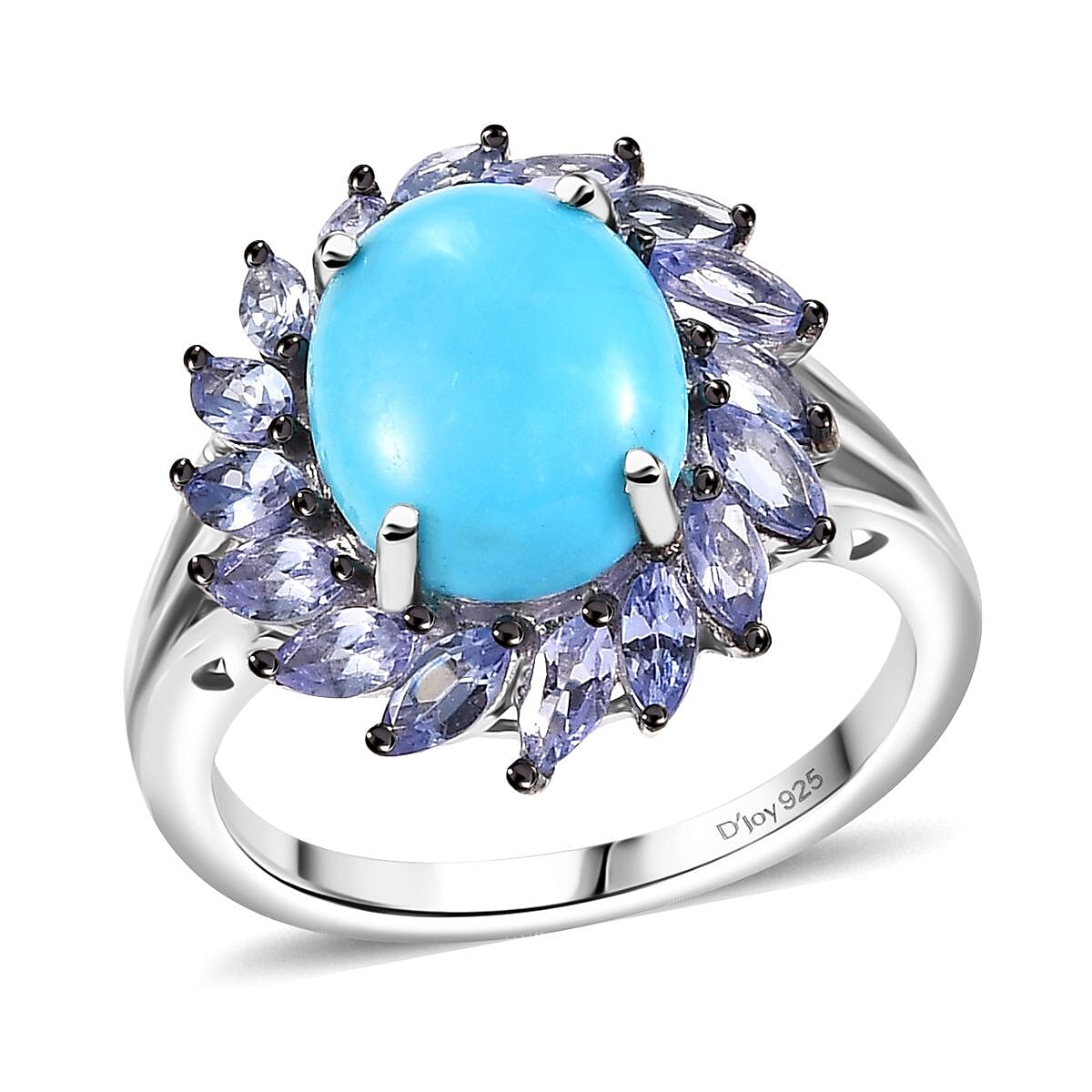 Sleeping Beauty Turquoise, Tanzanite Ring in Rhodium Over Sterling Silver (Size 10.0) 3.90 ctw
