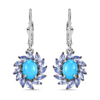 D'Joy Sleeping Beauty Turquoise and Tanzanite 4.20 ctw Lever Back Earrings in Rhodium Over Sterling Silver
