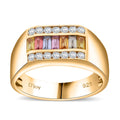 Premium Multi Sapphire, Moissanite Ring in Vermeil YG Over Sterling Silver (Size 9.0) 1.40 ctw - Sticky add to cart bar