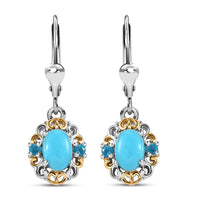 D'Joy Sleeping Beauty Turquoise, Malgache Neon Apatite 1.70 ctw Lever Back Earrings in Vermeil YG and Rhodium Over Sterling Silver