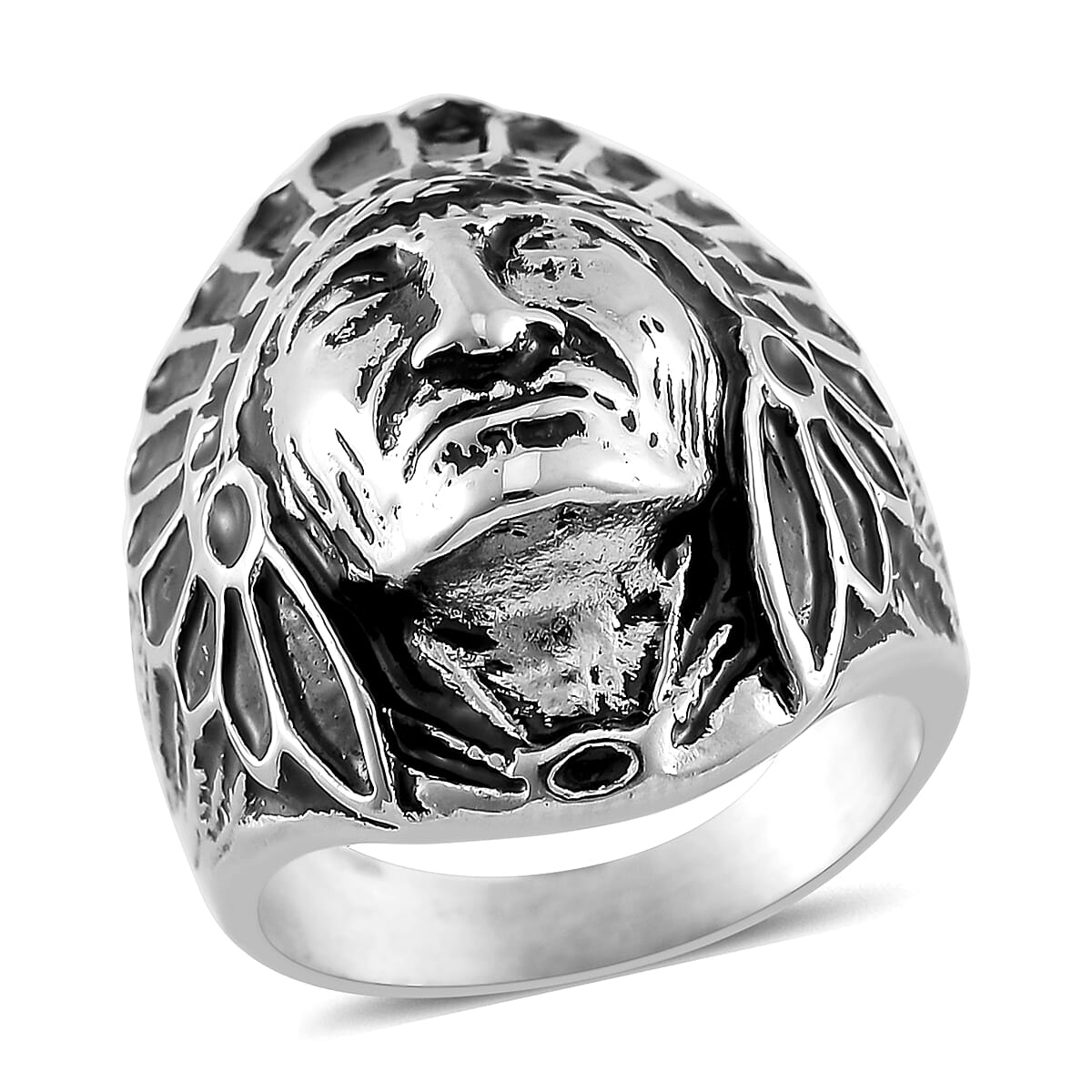 Native Cheif Head Men's Ring in Black Oxidized Stainless Steel