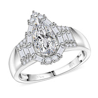 TLV Moissanite (Bgt 12x6mm) Ring in Rhodium Over Sterling Silver (Size 10.0) 4.00 ctw
