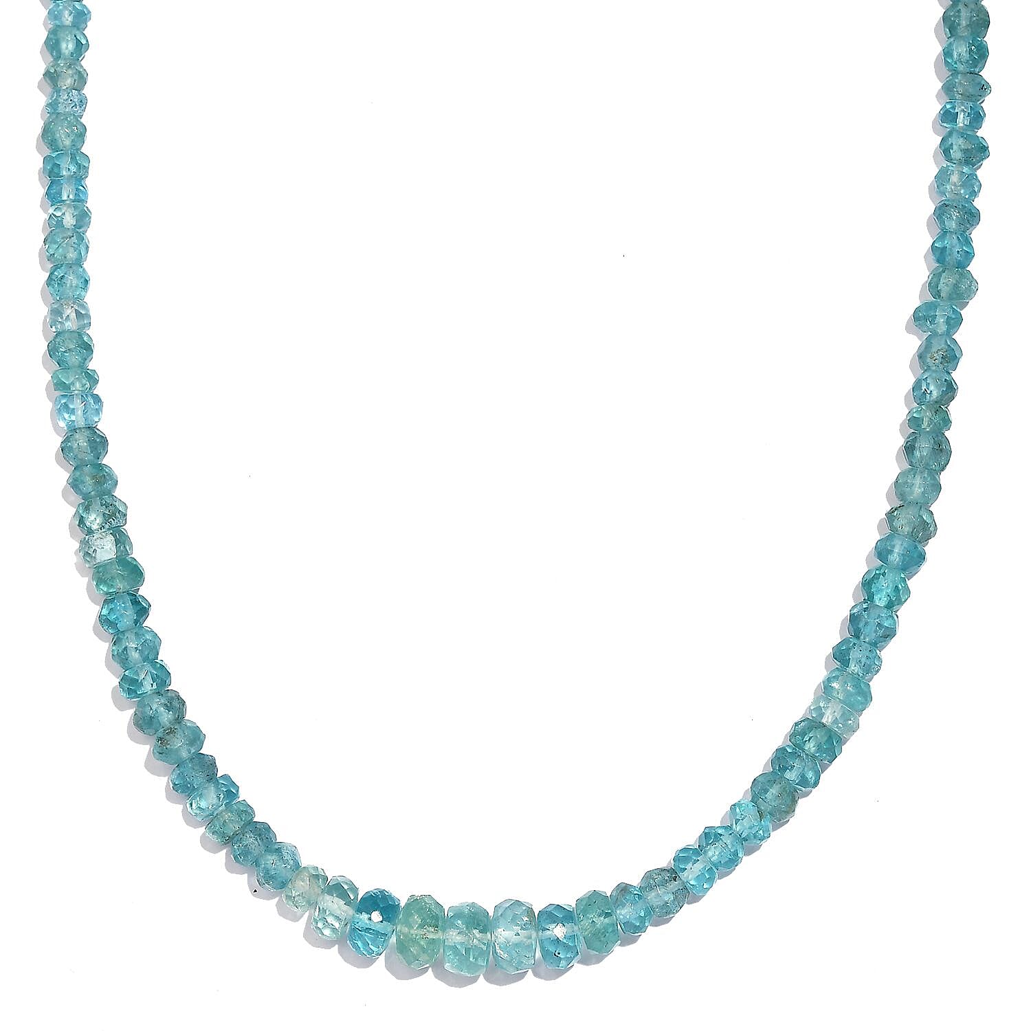 Lagoon Apatite 70.00 ctw Beaded Necklace in Rhodium Over Sterling Silver 18-20 Inches