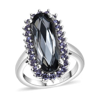 J Francis Embellished with Silver Night and Tanzanite Color Crystal by Swarovski Ring in Platinum Bond (Size 10.0)