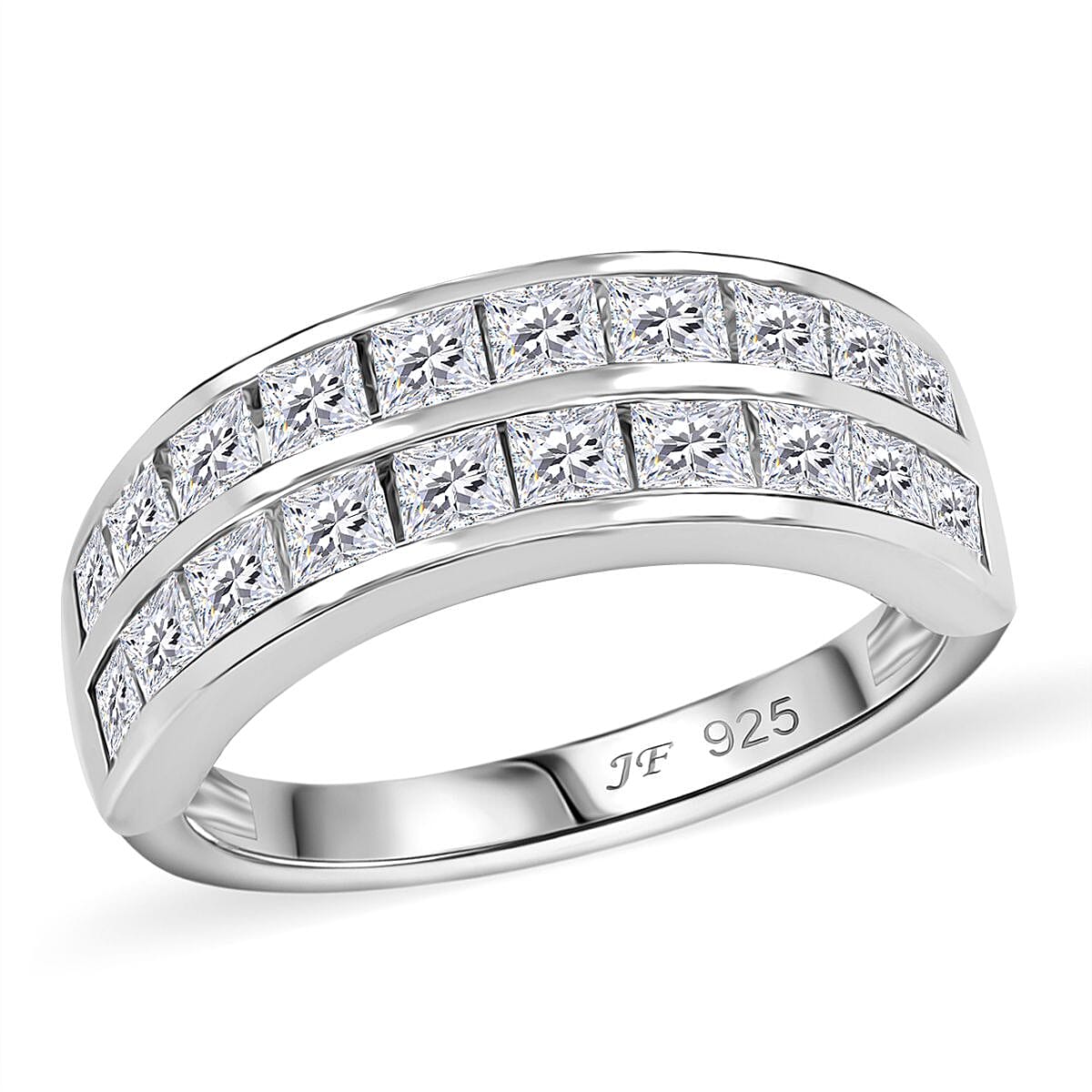J Francis Embellished with Zirconia by Swarovski Band Ring in Rhodium Over Sterling Silver (Size 10.0) 3.40 ctw