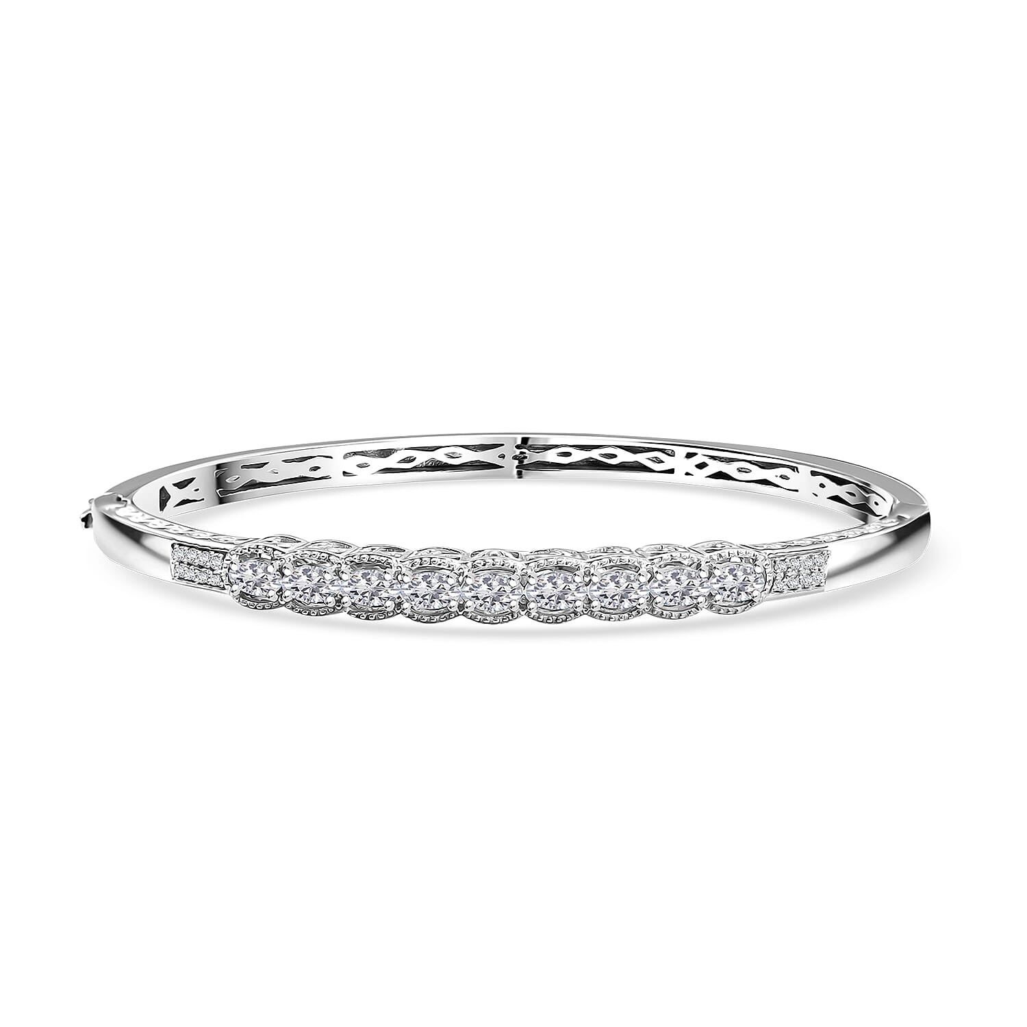 J Francis Embellished with Zirconia by Swarovski Bangle Bracelet in Rhodium Over Sterling Silver (7.25 In) 3.30 ctw