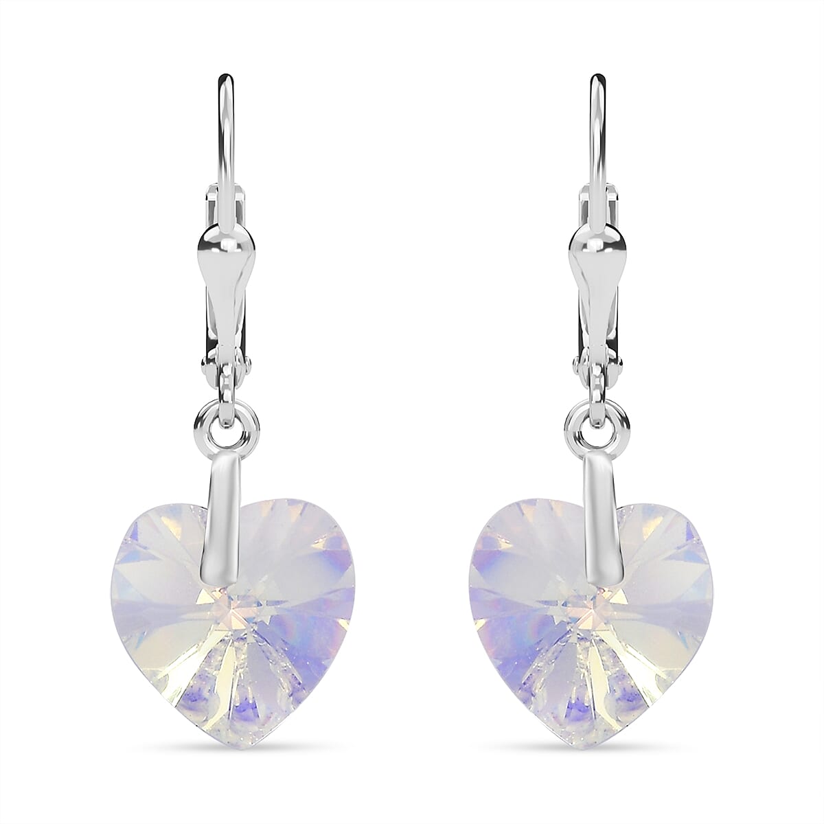 J Francis Embellished with Aurora Borealis Crystal by Swarovski Lever Back Earrings in Sterling Silver 5.40 ctw