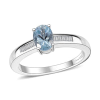 Santa Maria Aquamarine, Moissanite Ring in Rhodium Over Sterling Silver (Size 10.0) 0.90 ctw