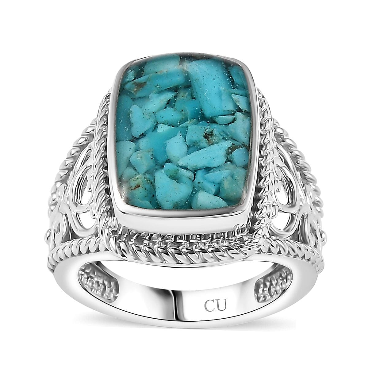 Matrix Sleeping Beauty Turquoise Solitaire Ring in Platinum Over Copper with Magnet (Size 10.0) 8.00 ctw