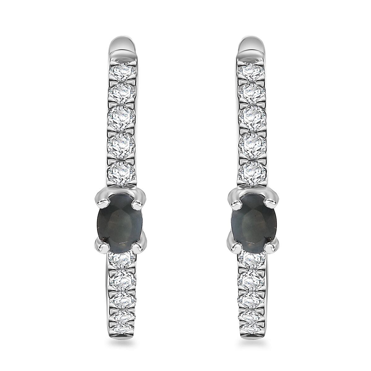 D'Joy Narsipatnam Alexandrite and White Zircon 1.00 ctw Hoop Earrings in Rhodium Over Sterling Silver