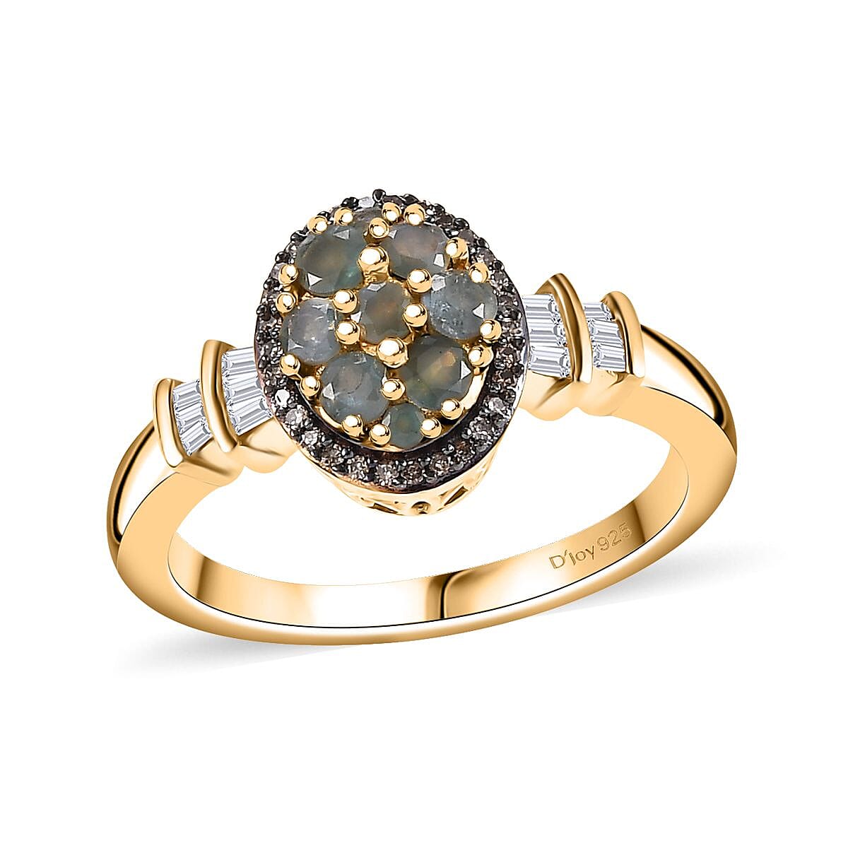 Narsipatnam Alexandrite, Natural Champagne and White Diamond (0.20 cts) Ring in 18K Vermeil YG Over Sterling Silver (Size 10.0) 0.70 ctw