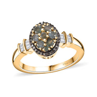 Narsipatnam Alexandrite, Natural Champagne and White Diamond (0.20 cts) Ring in 18K Vermeil YG Over Sterling Silver (Size 10.0) 0.70 ctw