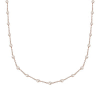 Premium White Freshwater Pearl Station Necklace (24 Inches) in ION Plated RG Stainless Steel