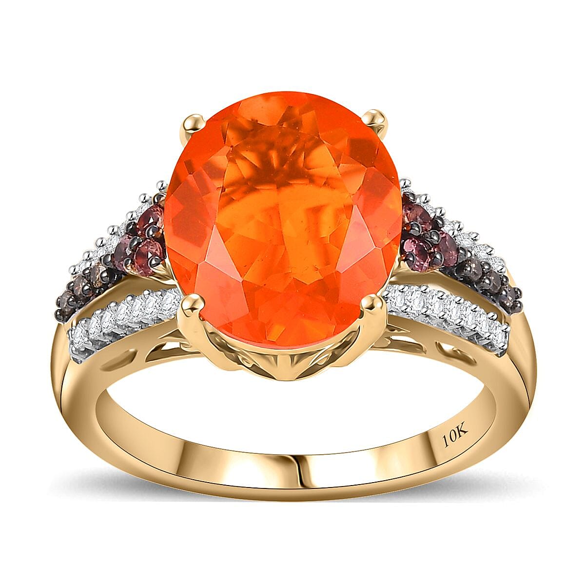 Luxoro AAA La Trinidad Fire Opal, Padparadscha Sapphire, Natural Champagne and White Diamond 3.40 ctw Ring in 10K Yellow Gold