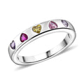 Simulated Multi Color Diamond Heart Band Ring in Silvertone (Size 10.0) - Sticky add to cart bar