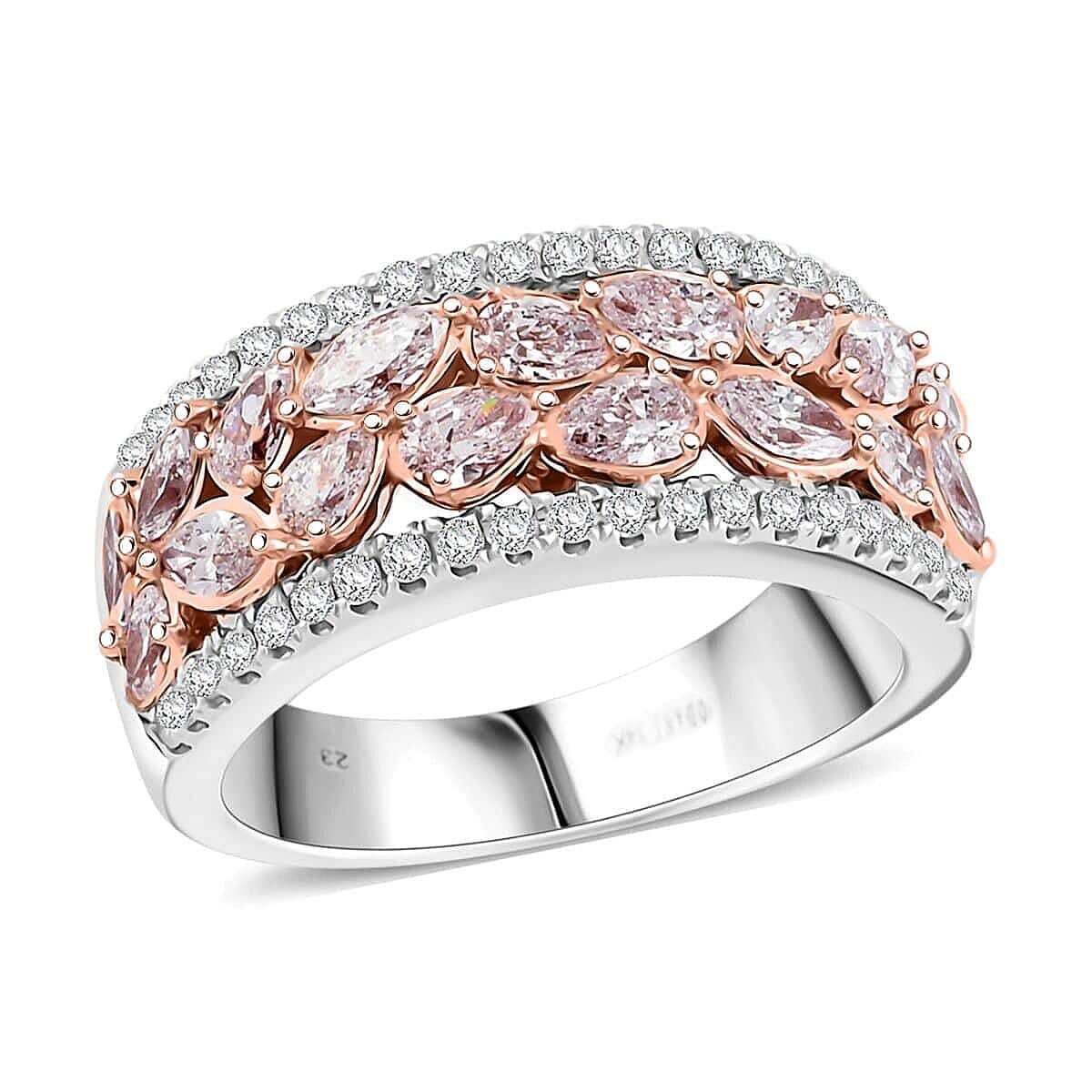 Modani 14K White and Rose Gold Natural Pink and White Diamond Ring (Size 10.0) (5.25 g) 1.30 ctw