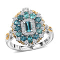 Premium Pirineu Lagoon Tourmaline, Moissanite Ring in 18K Vermeil YG and Rhodium Over Sterling Silver (Size 6.0) 1.35 ctw - Sticky add to cart bar