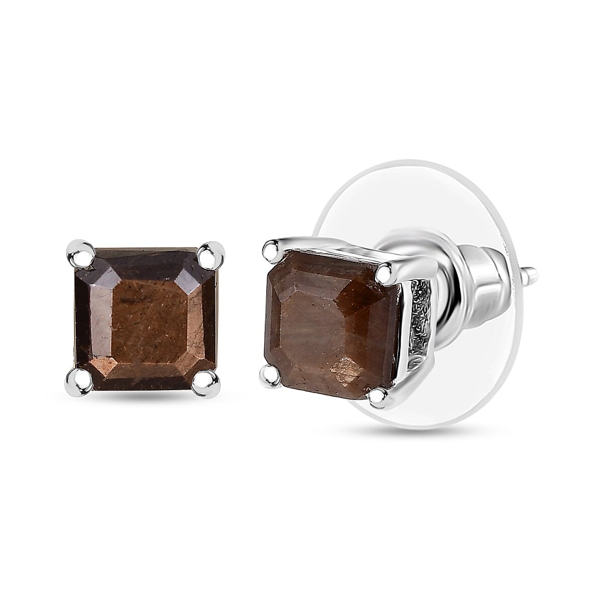 D'Joy Chocolate Sapphire 3.00 ctw Solitaire Stud Earrings in Sterling Silver