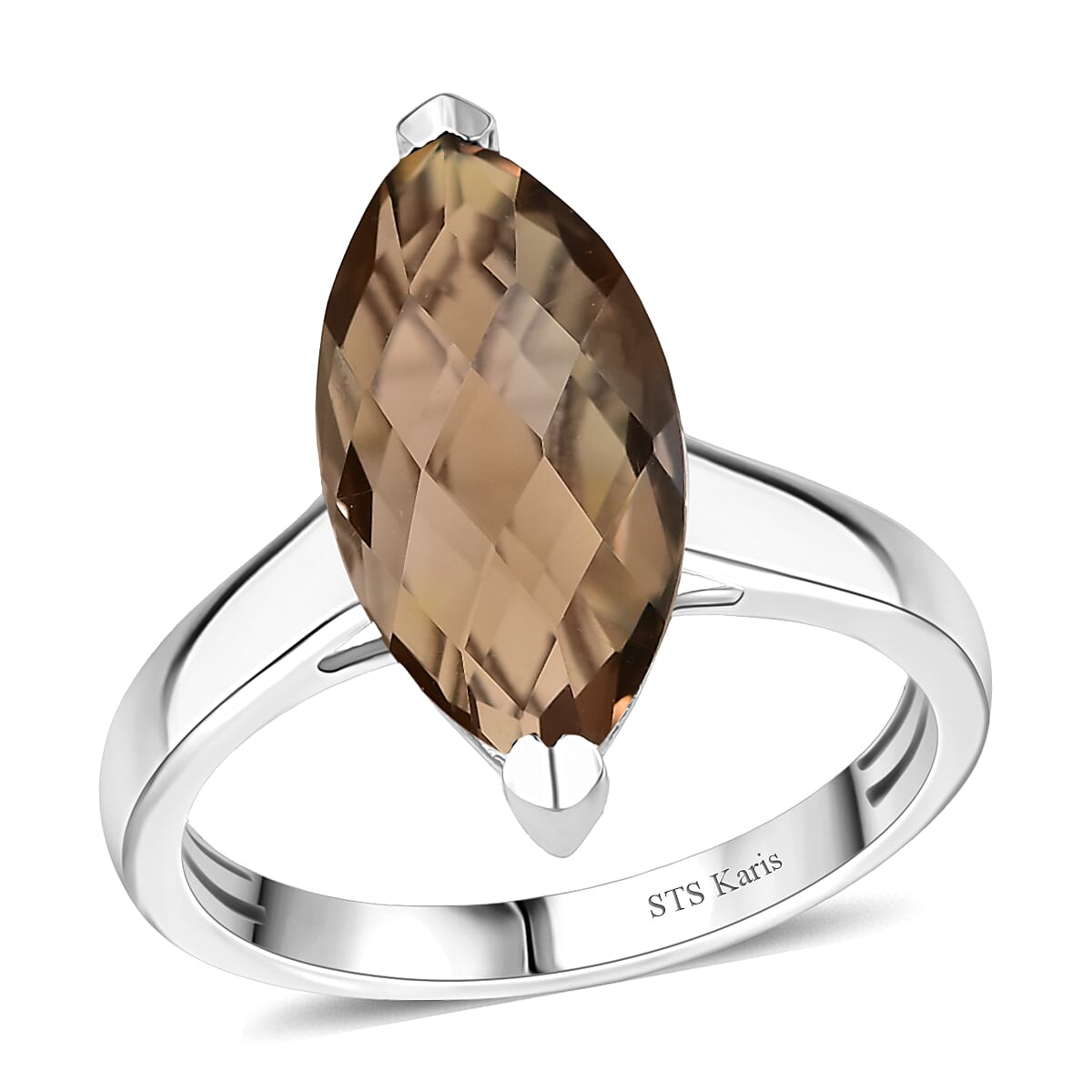 Karis Brazilian Smoky Quartz Solitaire Ring in Platinum Bond (Size 10.0) 4.40 ctw