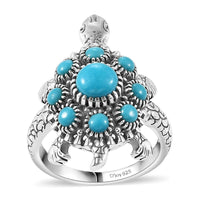 Sleeping Beauty Turquoise Turtle Ring in Black Oxidized Sterling Silver (Size 10.0) 1.80 ctw
