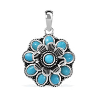D'Joy Artisan Crafted Sleeping Beauty Turquoise 1.70 ctw Floral Pendant without Chain in Black Oxidized Sterling Silver
