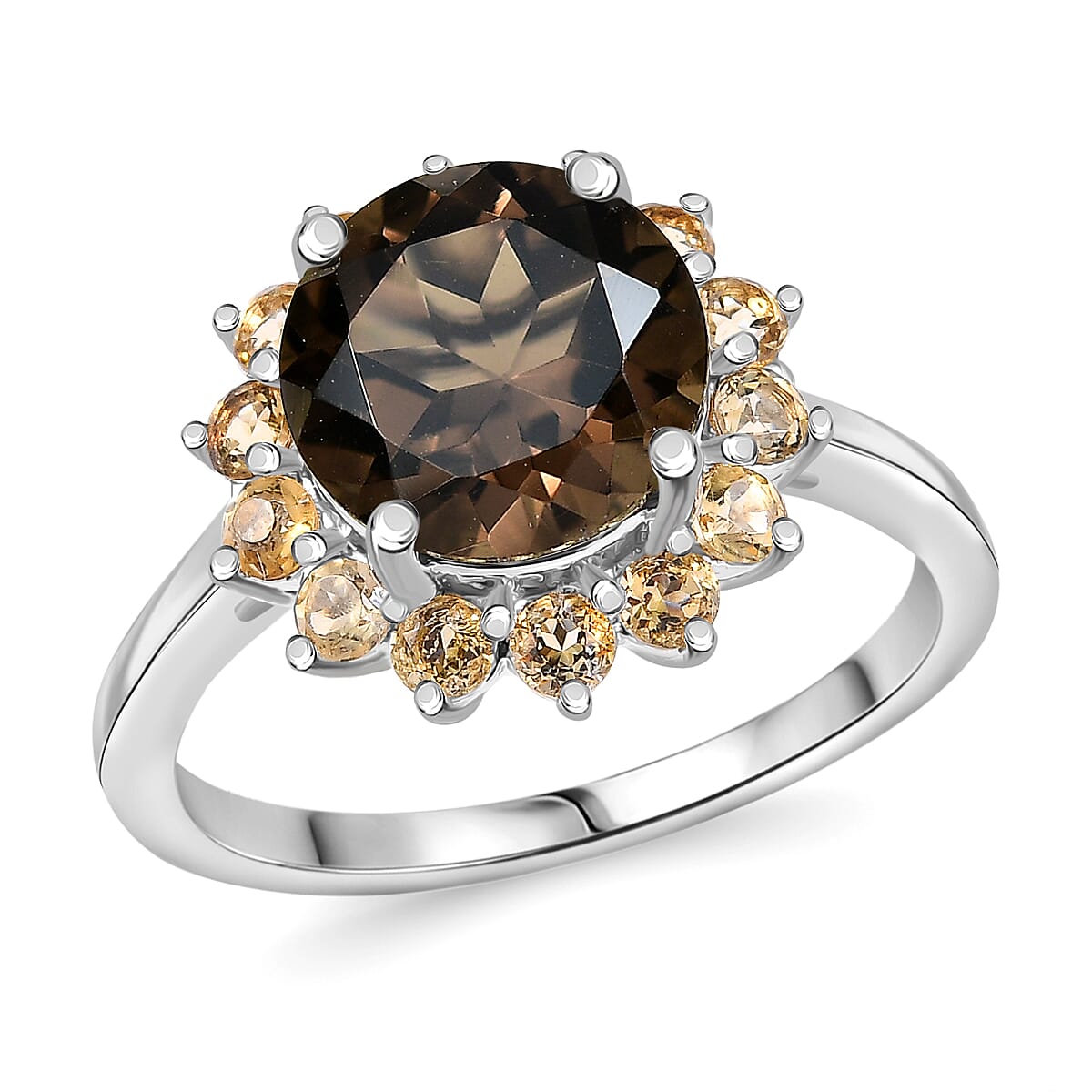 Karis Brazilian Smoky Quartz, Brazilian Citrine Ring in Platinum Bond (Size 10.0) 3.20 ctw