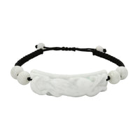 Natural Jade 110.00 ctw Carved Pixiu Bracelet in Rope Cord (6-9inch)