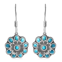 D'Joy Artisan Crafted Sleeping Beauty Turquoise 1.65 ctw Floral Earrings in Black Oxidized Sterling Silver