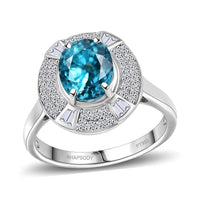 Rhapsody 950 Platinum AAAA Ratanakiri Blue Zircon, Diamond (E-F, VS) Ring (Size 7.0) (7 g) 5.71 ctw