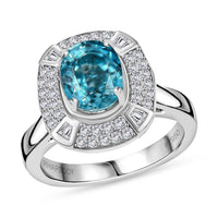 Rhapsody 950 Platinum AAAA Ratanakiri Blue Zircon, Diamond (E-F, VS) (0.57 cts) Ring (Size 6.0) (7.85 g) 6.00 ctw