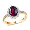 Doorbuster Certified & Appraised Luxoro 10K Yellow Gold AAA Radiant Ember Garnet, Diamond (I2) (0.52 cts) Sunburst Ring (Size 6.0) (Del. in 7-10 Days) 3.70 ctw - Sticky add to cart bar