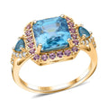 Pre Doorbuster Luxoro 10K Yellow Gold Premium Ratanakiri Blue Zircon, Madagascar Pink Sapphire, Diamond (G-H, I2) Ring (Size 10.0) (4 g) 5.50 ctw - Sticky add to cart bar