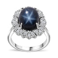 Doorbuster Blue Star Sapphire (DF), White Zircon Ring in Rhodium Over Sterling Silver (Size 8.0) 8.65 ctw - Sticky add to cart bar