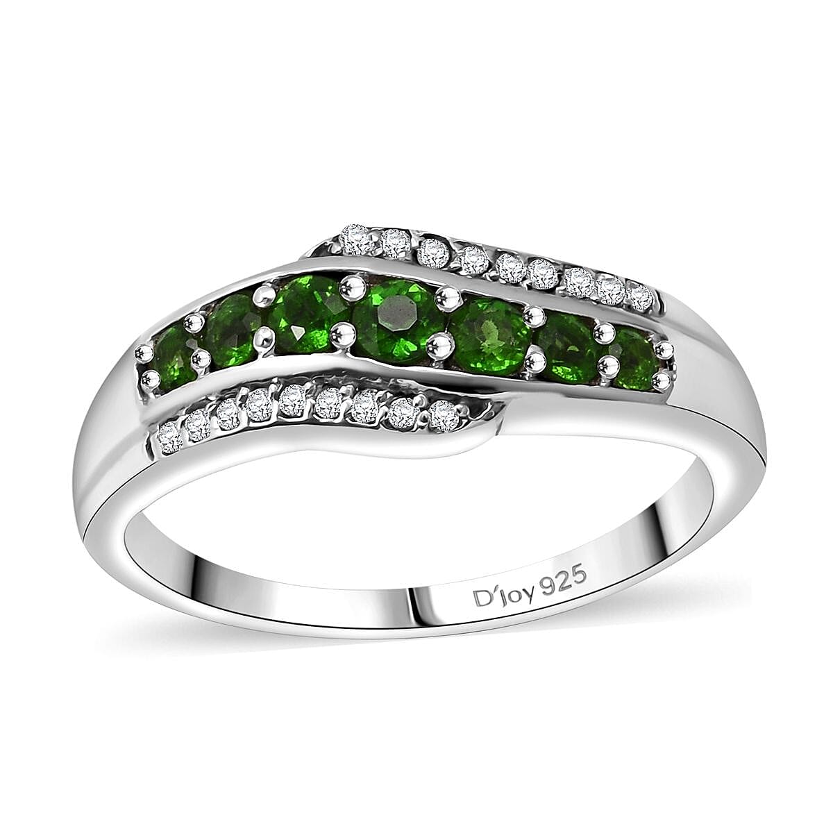 Premium Chrome Diopside, White Zircon Celestial Waves Ring in Rhodium Over Sterling Silver (Size 10.0) 0.75 ctw