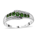 Premium Chrome Diopside, White Zircon Celestial Waves Ring in Rhodium Over Sterling Silver (Size 10.0) 0.75 ctw - Sticky add to cart bar