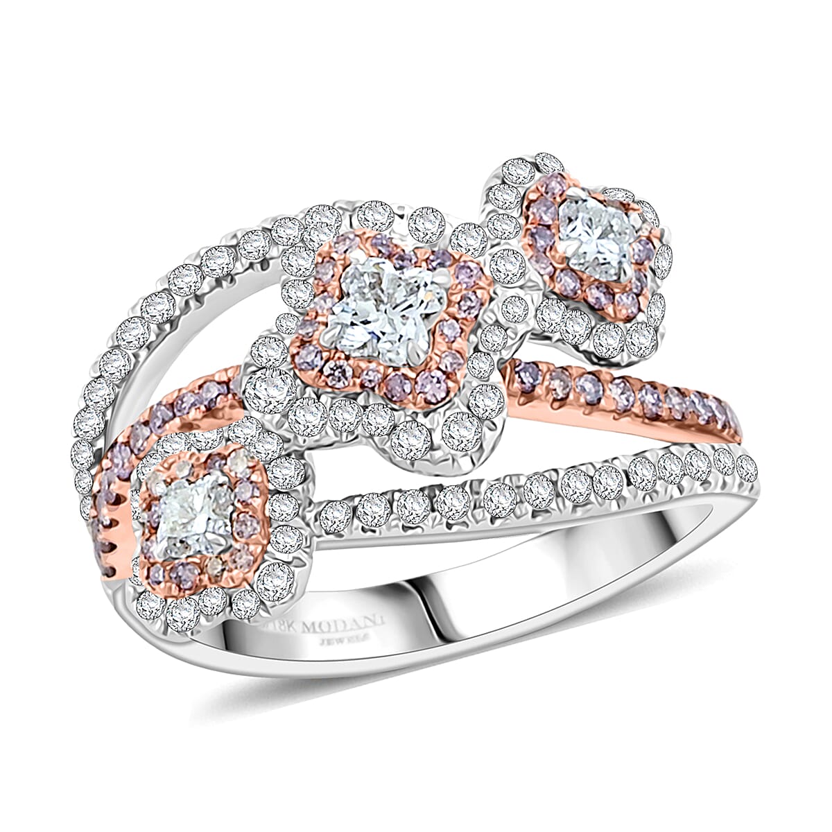 Modani 950 Platinum and 18K Rose Gold Natural White and Pink Diamond Ring (Size 7.0) (7.35 g) 1.25 ctw