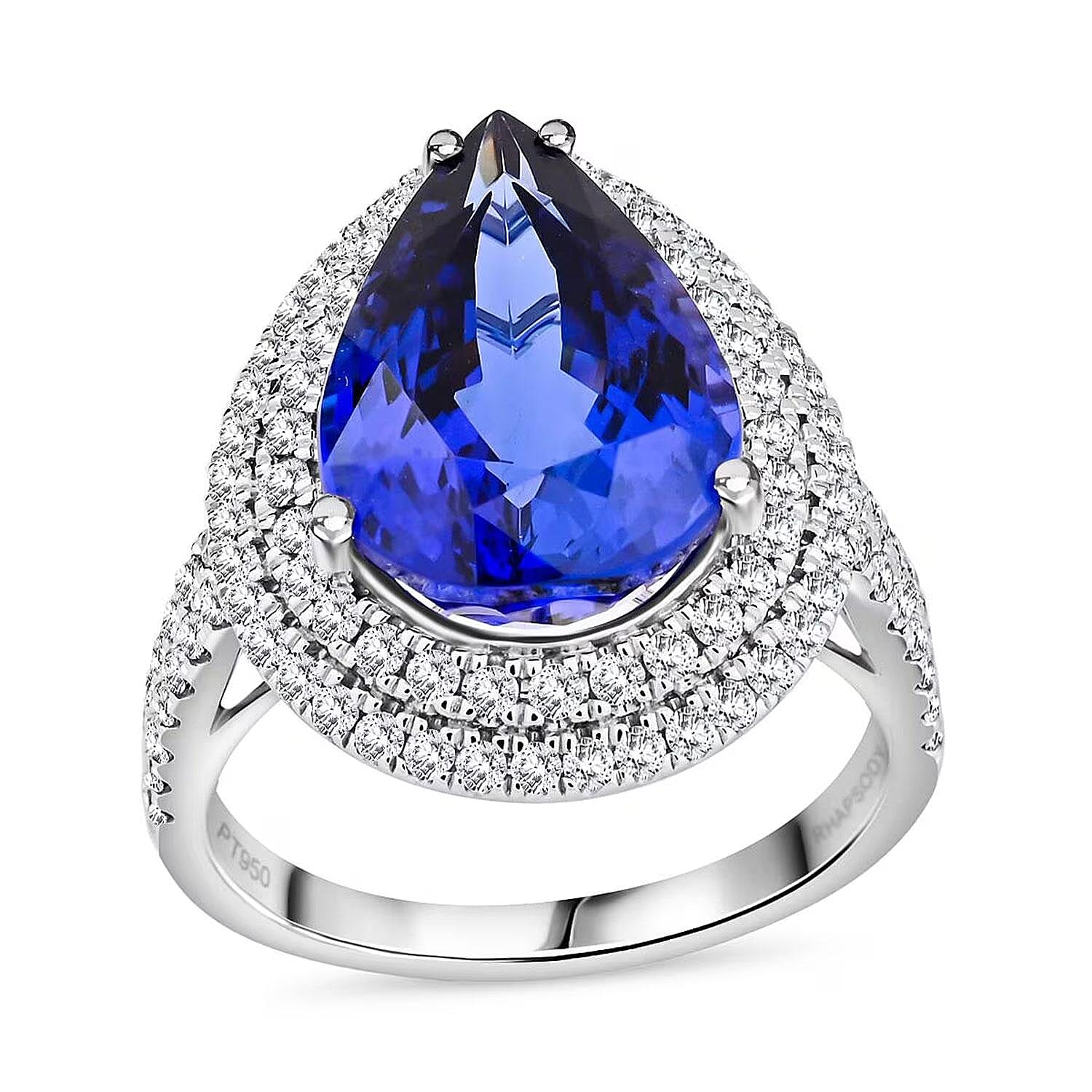 Certified & Appraised Rhapsody AAAA Tanzanite and E-F VS Diamond 9.40 ctw Ring in 950 Platinum 9.25 Grams