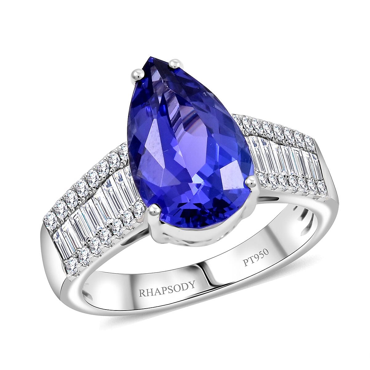 Certified & Appraised Rhapsody AAAA Tanzanite and E-F VS Diamond 5.25 ctw Ring in 950 Platinum 7.70 Grams
