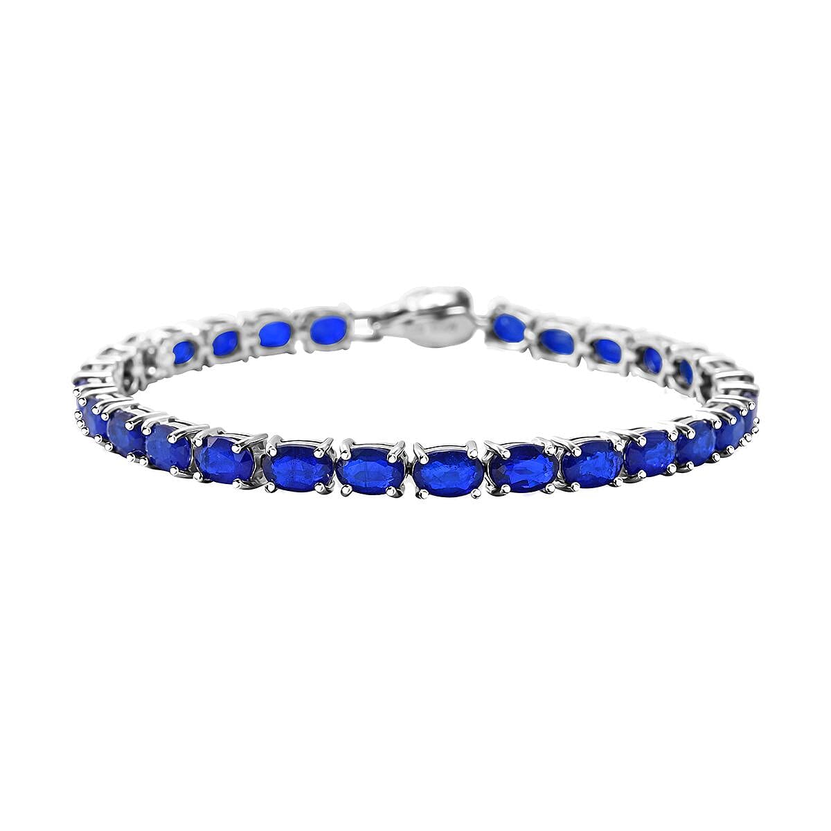 Doorbuster Tanzanian Blue Spinel (DF), Niassa Ruby (FF) Bracelet in Rhodium Over Sterling Silver (6.50 In) 13.35 ctw