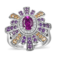 AAA Radiant Ember Garnet, Multi Gemstone Ring in Rhodium Over Sterling Silver (Size 7.0) 2.00 ctw