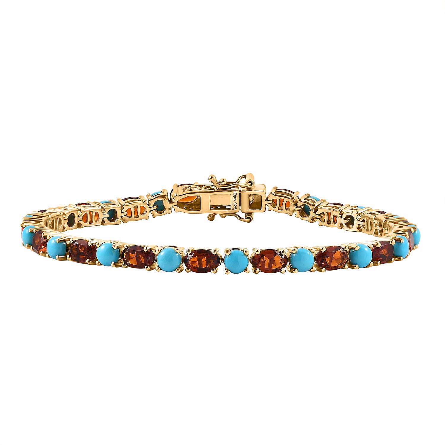 Premium Santa Ana Madeira Citrine and Sleeping Beauty Turquoise 12.20 ctw Tennis Bracelet in 18K Vermeil Yellow Gold Over Sterling Silver (7.25 In)