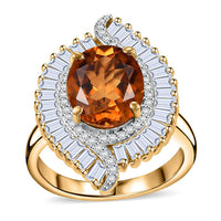 Premium Santa Ana Madeira Citrine, White Topaz Ring in 18K Vermeil YG Over Sterling Silver (Size 7.0) 5.10 ctw