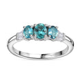Premium Pirineu Lagoon Tourmaline, Moissanite Ring in Rhodium Over Sterling Silver (Size 6.0) 0.90 ctw - Sticky add to cart bar